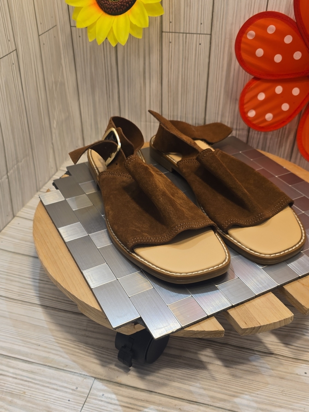 ILARIA SARTORI Brown Suede Open-Toe Slingback Sandals